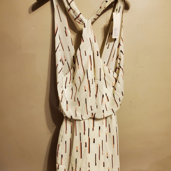 New w/tags White striped Jumpsuit w/halter tie - Picture 8 of 10